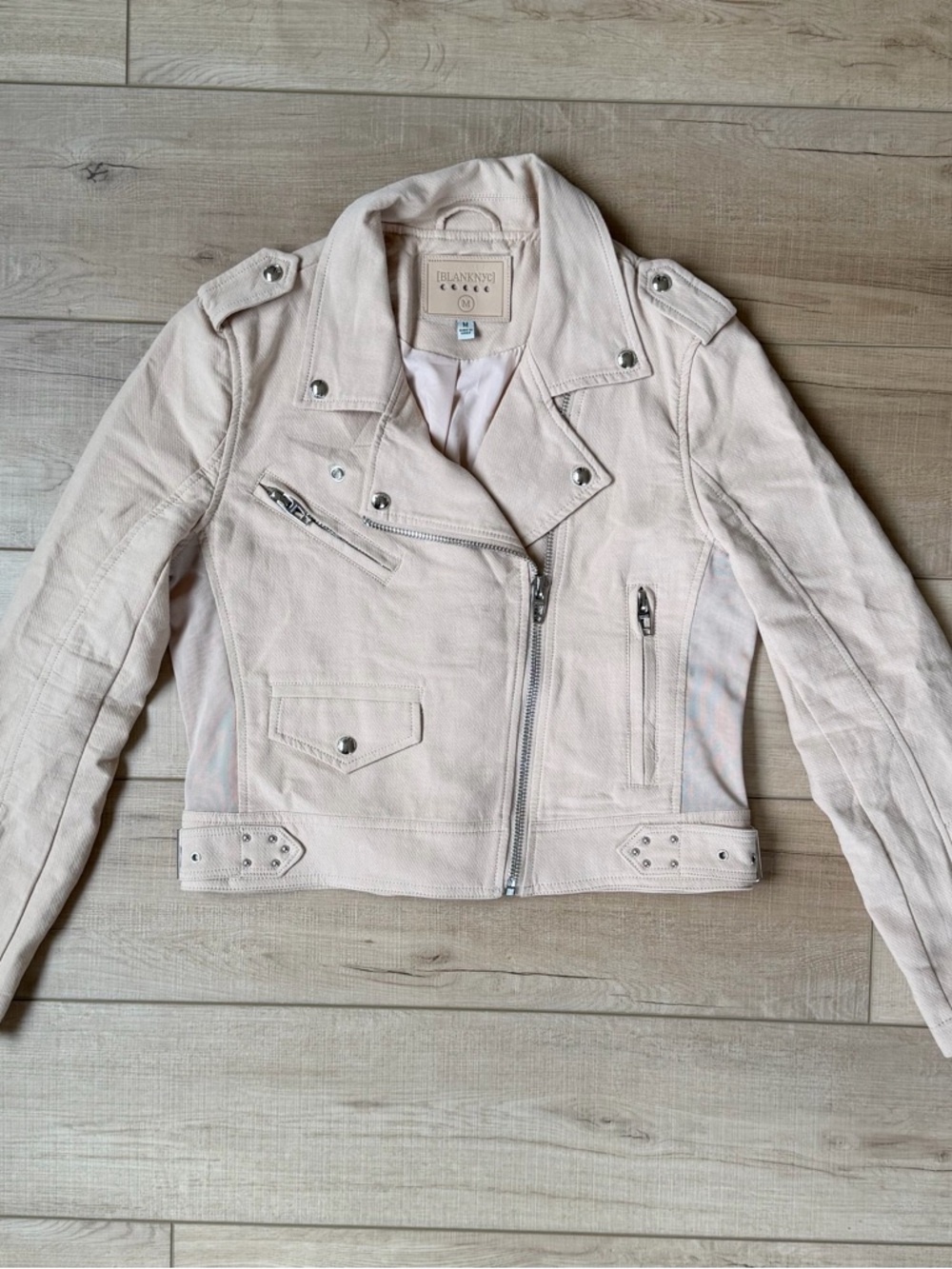 BlankNYC Womens Crepe Moto Jacket cream Medium Punk Hipster Grunge Biker